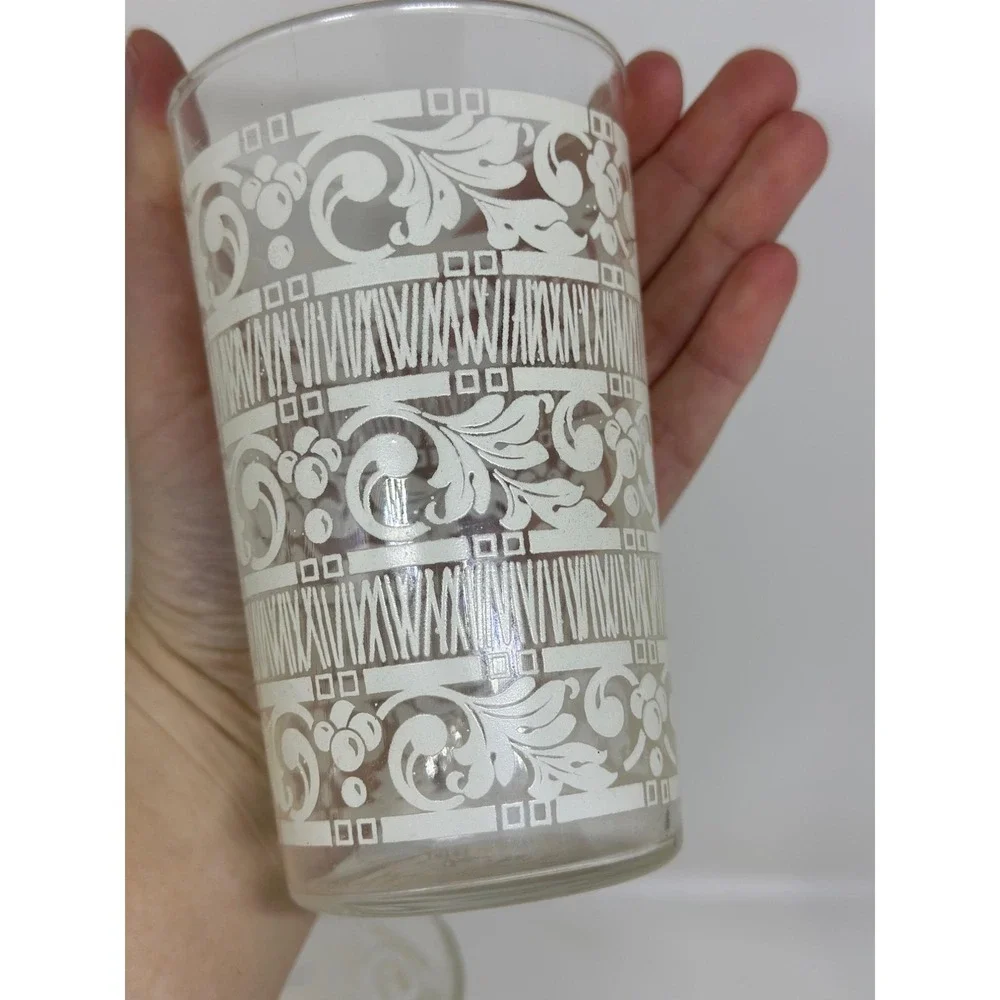VTG Anchor Hocking White Mist Glass Tumblers | Set of 3, Floral & Scroll Pattern
